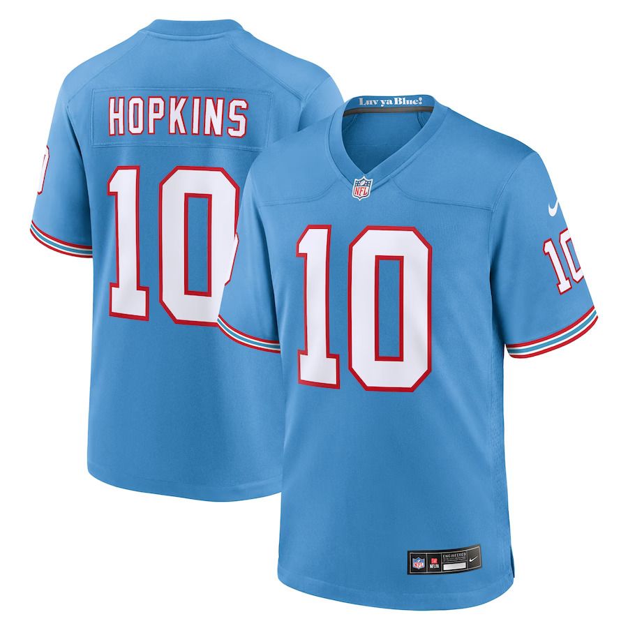 Men Tennessee Titans #10 DeAndre Hopkins Nike Light Blue Oilers Throwback Player Game NFL Jersey